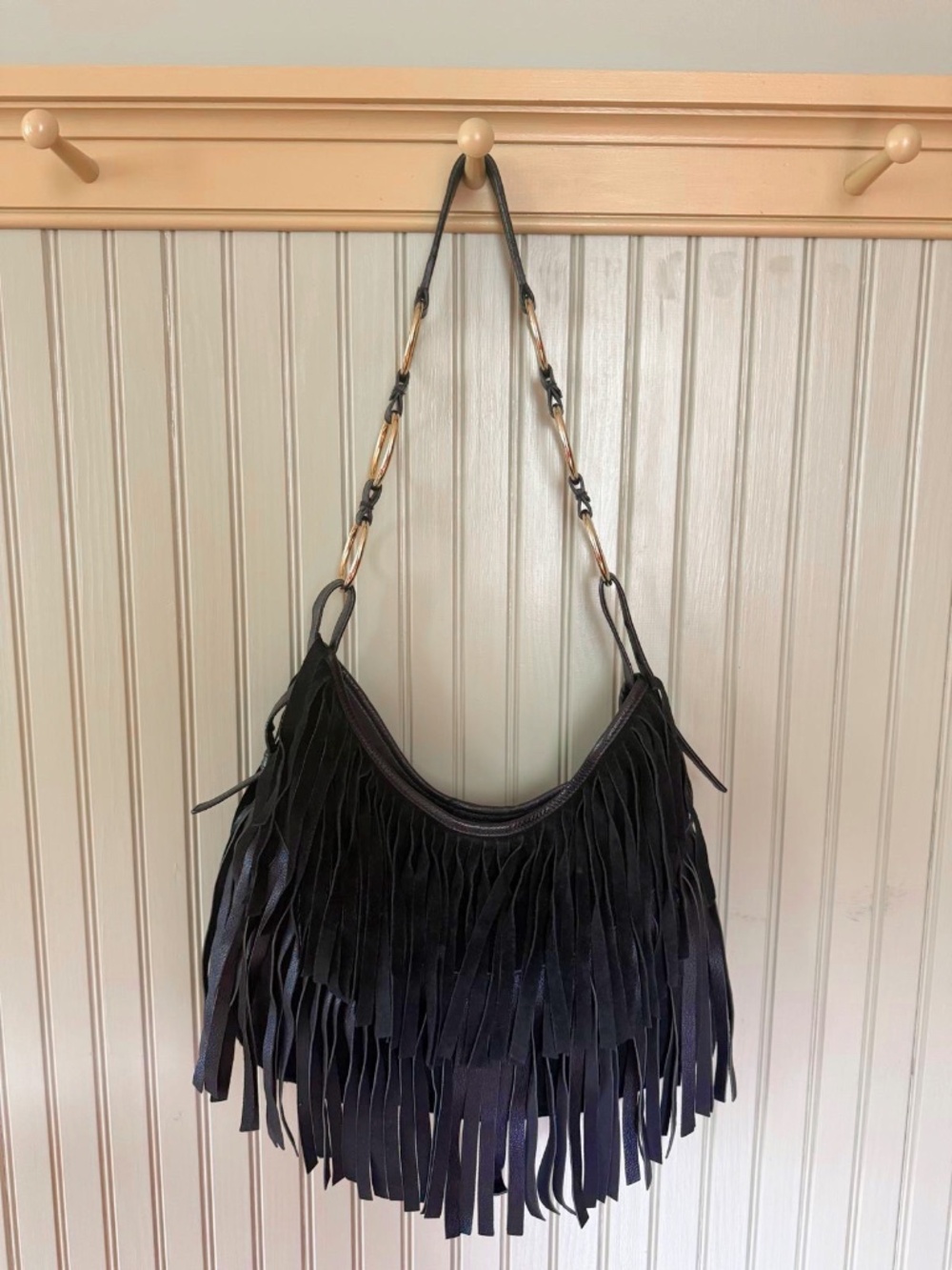 Vtg YSL Tom Ford Era Suede Leather Fringe Hobo La Boheme Bag with GHW - Picture 2 of 8